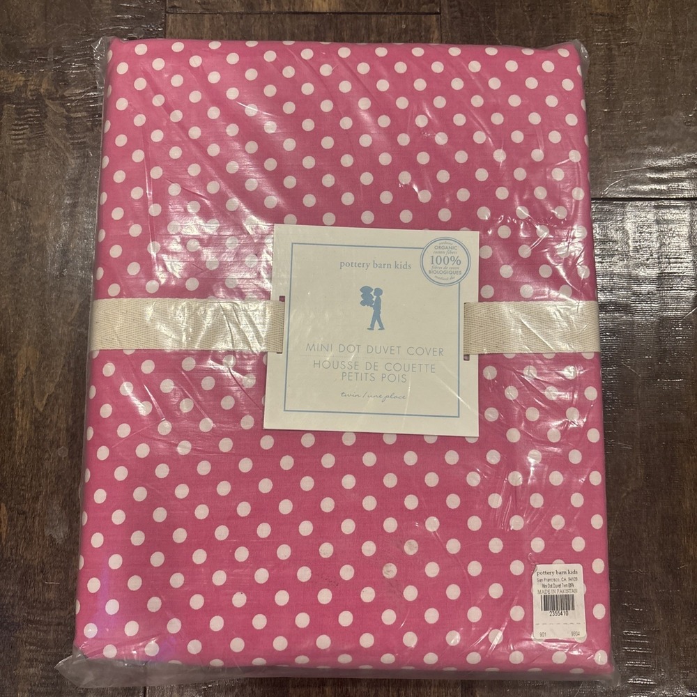 Pottery Barn Kids Duvet Cover~NEW ~Pink TWIN Mini Dot'~100% Organic Cotton